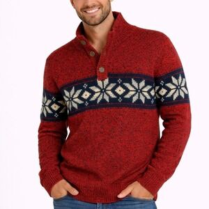 American Eagle Fair Isle Sweater Men L Red Nordic Mock Neck Grandpa Old Money